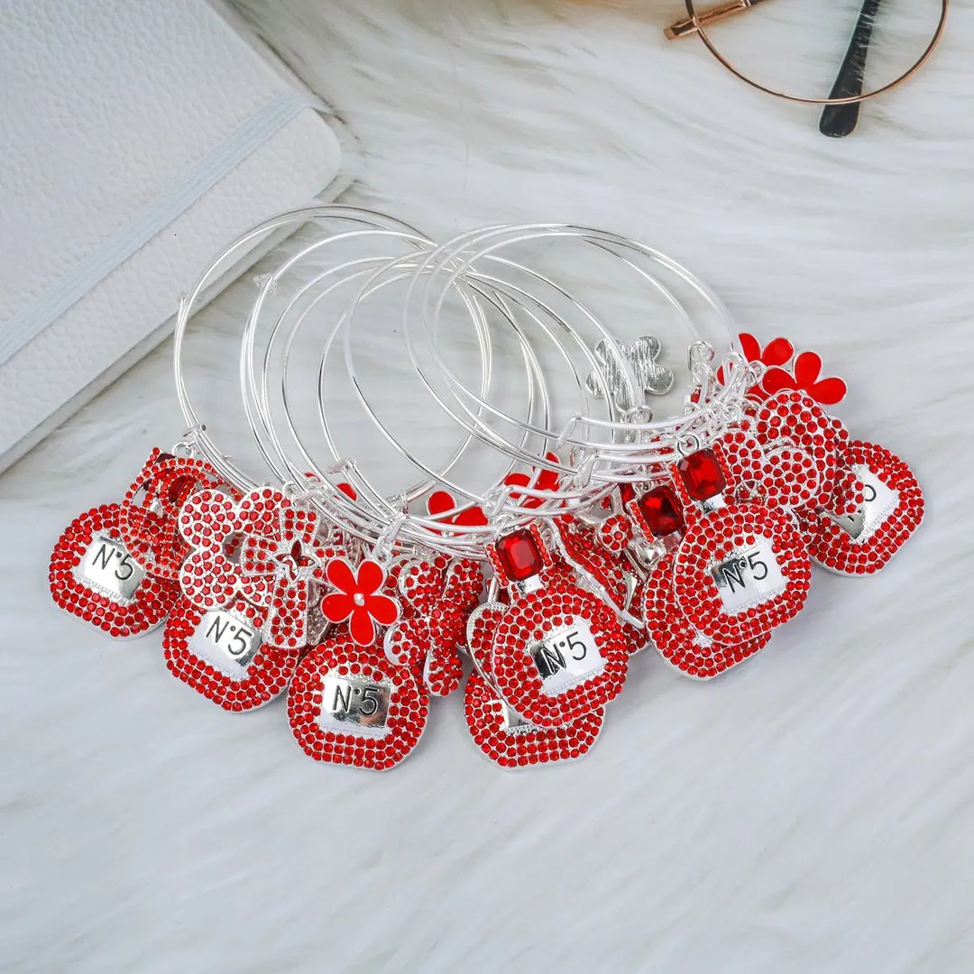 Bangle 10pcs mixed 65mm Alloy Bangle with Rhinestone Charms on Sale 231027