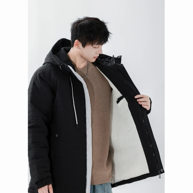 Men's Down Parkas Winter Hooded Zip-Up Men's Windbreaker Lightweight Padded Jacket Diamond Lattice Coat Retro Parkas Fashion Thick Warm Oute