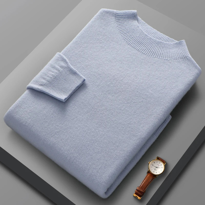 Men's Sweaters 100% Pure Wool Men's Sweater High Neck Knitted Long Sleeve Men's Pullover Basic Solid Color Casual Fashion Men's To