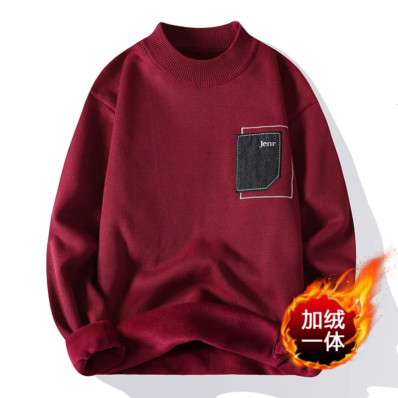 Men's Sweaters Men Autumn Winter Sweater Fashion Knitted Mock Neck Thick Fleece Inside Men Solid Color Casual Sweater Pullovers 231026