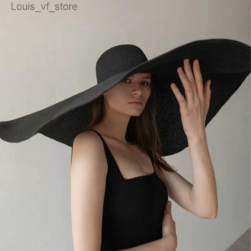 Beanie/Skull Caps 70cm Oversized Wide Brim Sun Hat Travel Large UV Protection Beach Straw Hats Women's Summer Floppy Foldable Chapeaux Wholesale 