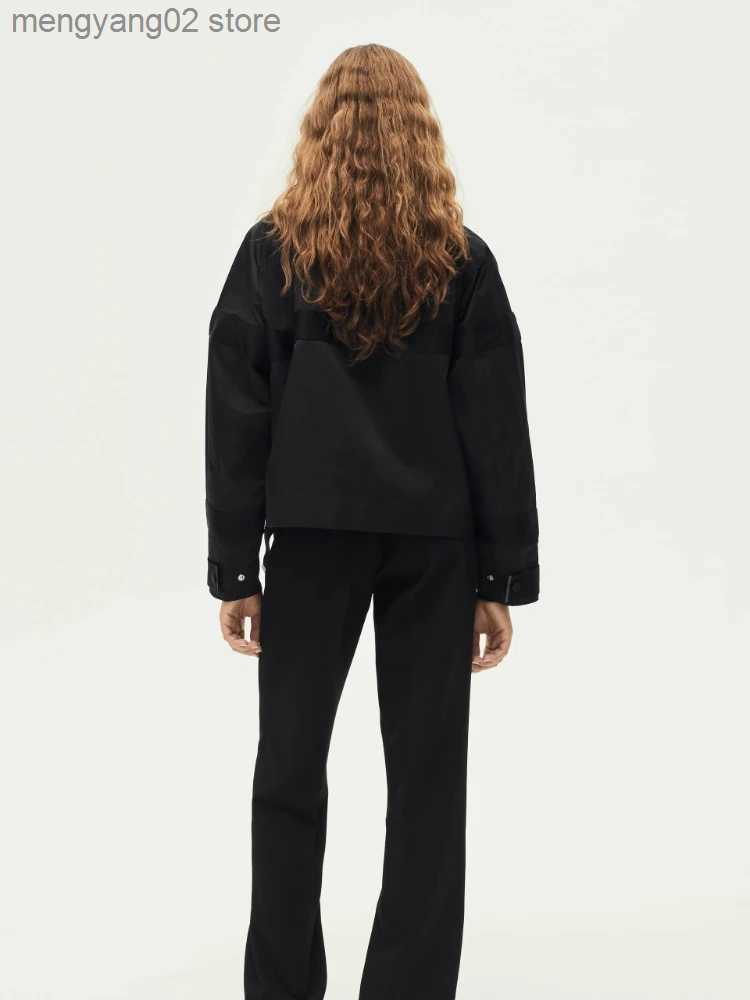 Women's Jackets RR2784 Waterproot Black Bomber Jackets For Women Traf Official Store Contrast High Neck Long Sleeves With Matching Bands Coat T23