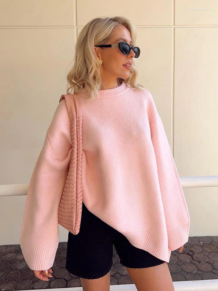 Women's Oversized Knitted Pullover Sweater - Soft, Casual, O-Neck, , Long Sleeve, Perfect For Autumn & Winter