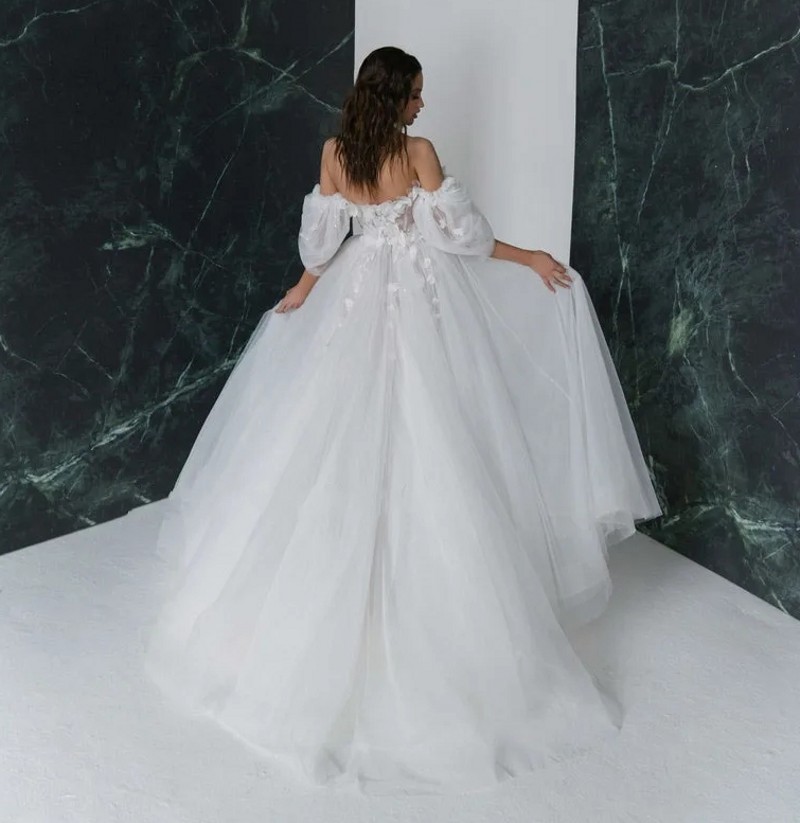 Graceful Hot Sale 3D Flower Wedding Dress 2024 with Detachable Sleeves Silt Bride Gowns Sweetheart Bridal Dresses Open Back Appliqued