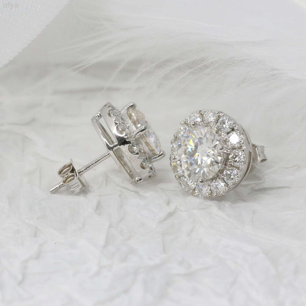 Paston Classic 2ct 8mm Round with Halo Moissanite 925 Silver Studs Custom