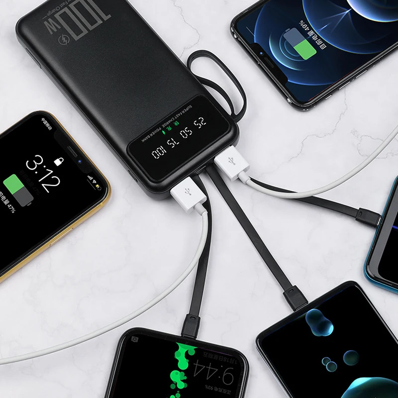 Power Bank 30000mah 22.5W Fast Charging Powerbank Built in Cables Portable Charger External Battery Pack For iPhone 14 13 Xiaomi