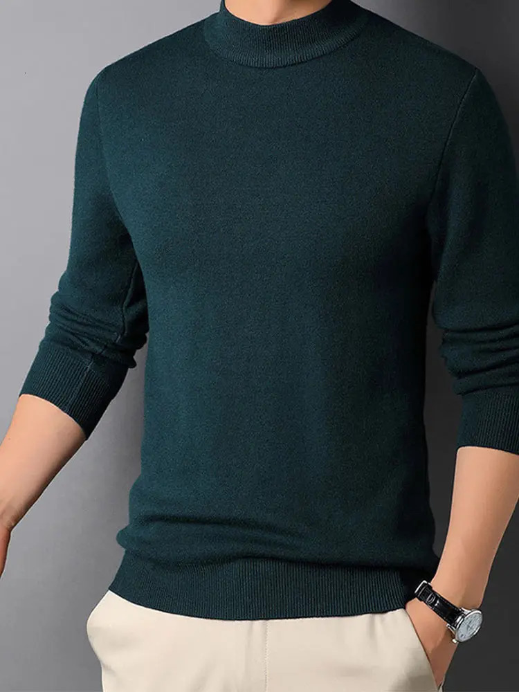 Men's Sweaters Pullovers Mock Neck Men's Cashmere Sweater Winter Wear Thin Undershirt Men's Clothing Solid Long Sleeve Knitted Sweaters