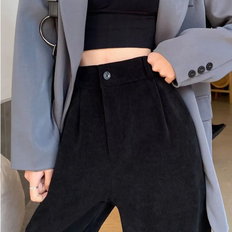 Women's Pants Capris Korean Fashion Women's Pants Winter Plus Velvet Wide Leg Pants Casual Woman Pant High Waist Straight Women Loose Trouse