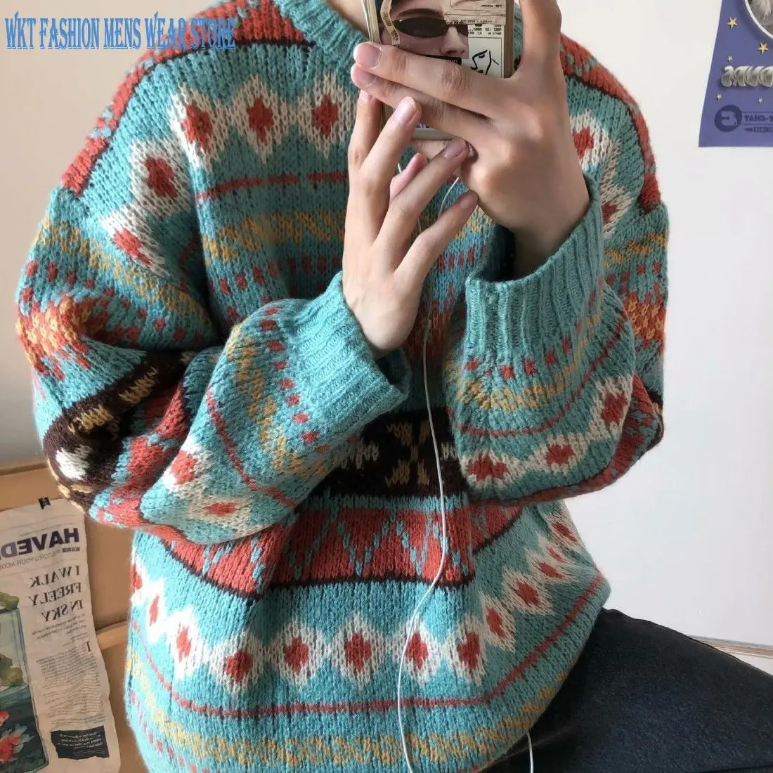 Men's Sweaters Sweater Men's Loose-Fitting Casual Round-Neck Knitwear Autumn Versatile Sweaters Ethnic Style Pullover Vintage Pullovers 2310