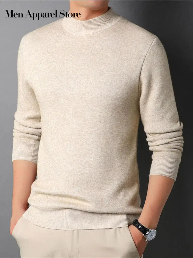 Men's Sweaters Pullovers Mock Neck Men's Cashmere Sweater Winter Wear Thin Undershirt Men's Clothing Solid Long Sleeve Knitted Sweaters