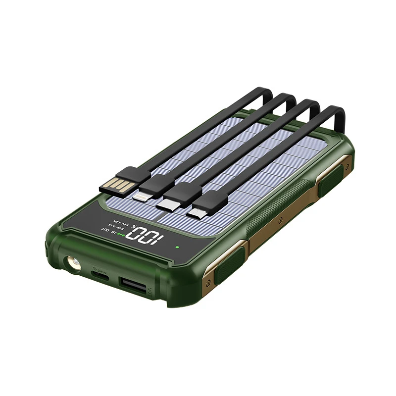 Power Bank 20000mah Solar Powerbank with Cable Type C Fast Charging External Battery Charger for iPhone 12 13 Xiaomi 10 9 Huawei