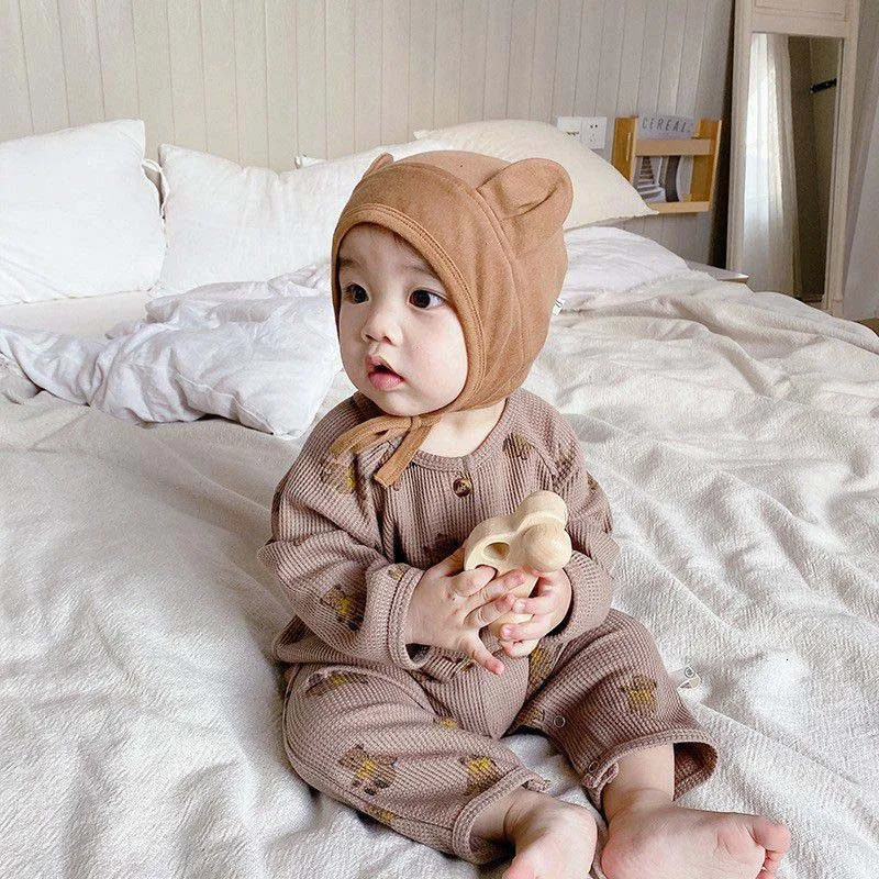 Rompers Bear Romper for Boys Girls Waffle Autumn Baby Jumpsuit Korean Toddler Outfit Infant Onesie born Clothing 231026