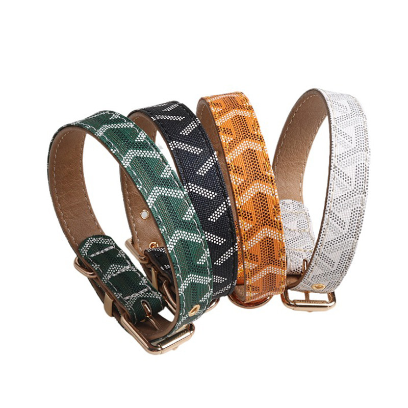 pet clothing Two Layers of Leather Dog Collars Leashes Set Classic Printed Designer Pet Collar Leash Soft Durable Cat Collar for Small Medium and Larg