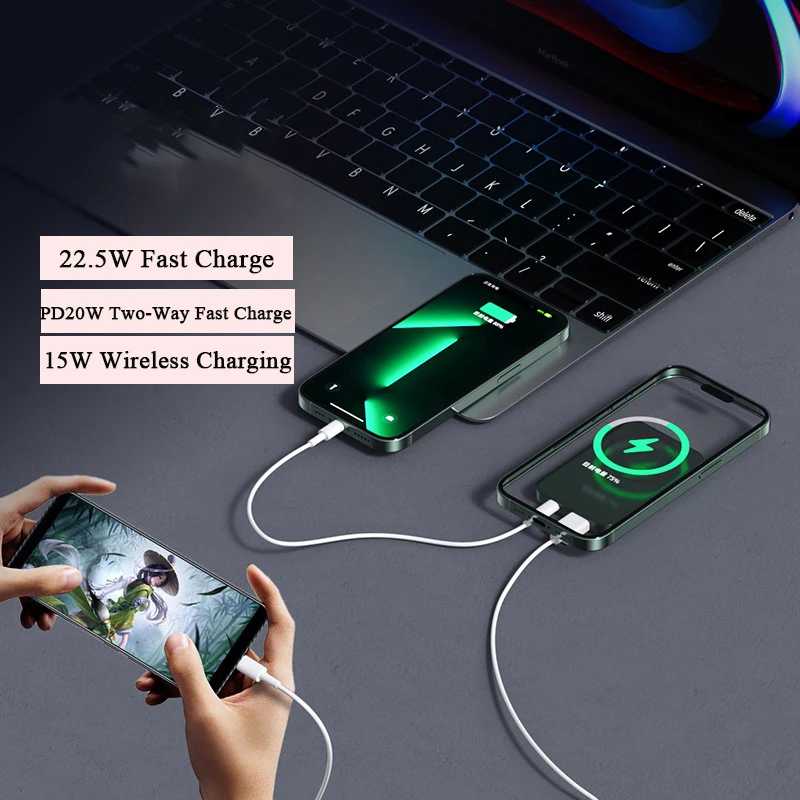 PD20W 10000mAh Magnetic Power Bank For iPhone 12 13 14 Pro Max Ultra Thin Portable External Battery Pack Wireless Power Bank
