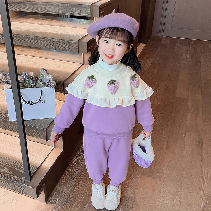 Clothing Sets Children Winter Clothing Sets Baby Girls Strawberry Thickened Sweater Pants Kids Clothes Outfits Infant Tracksuits Sportswear 231026
