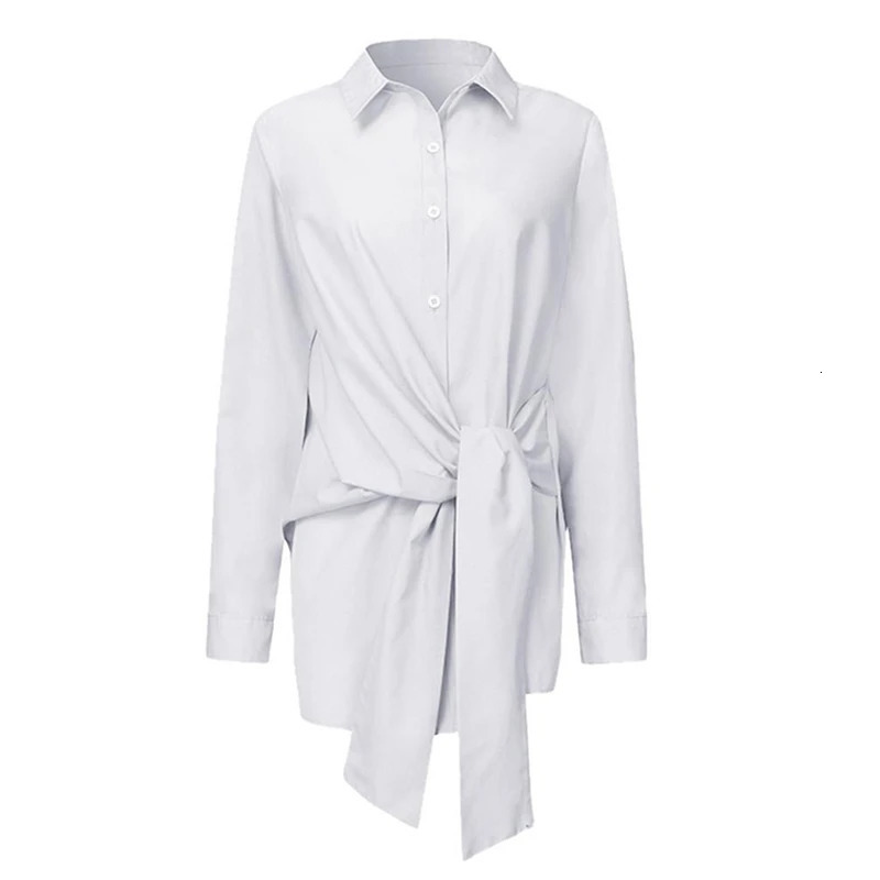 Women's Blouses Shirts Fashion Blouses Women's Long Sleeve Lapel Casual Loose Shirts Spring Solid Color Bandage Clothes Elegant Lady Tops 23