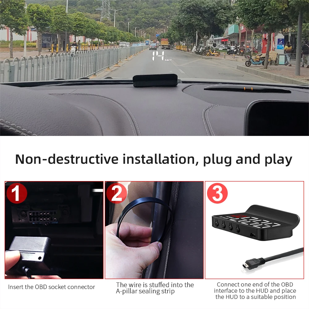 M3 Auto HUD OBD2 Head Up Display Projection on Glass Car Speed Windshield Projector Speedometer Alarm Electronic Accessories