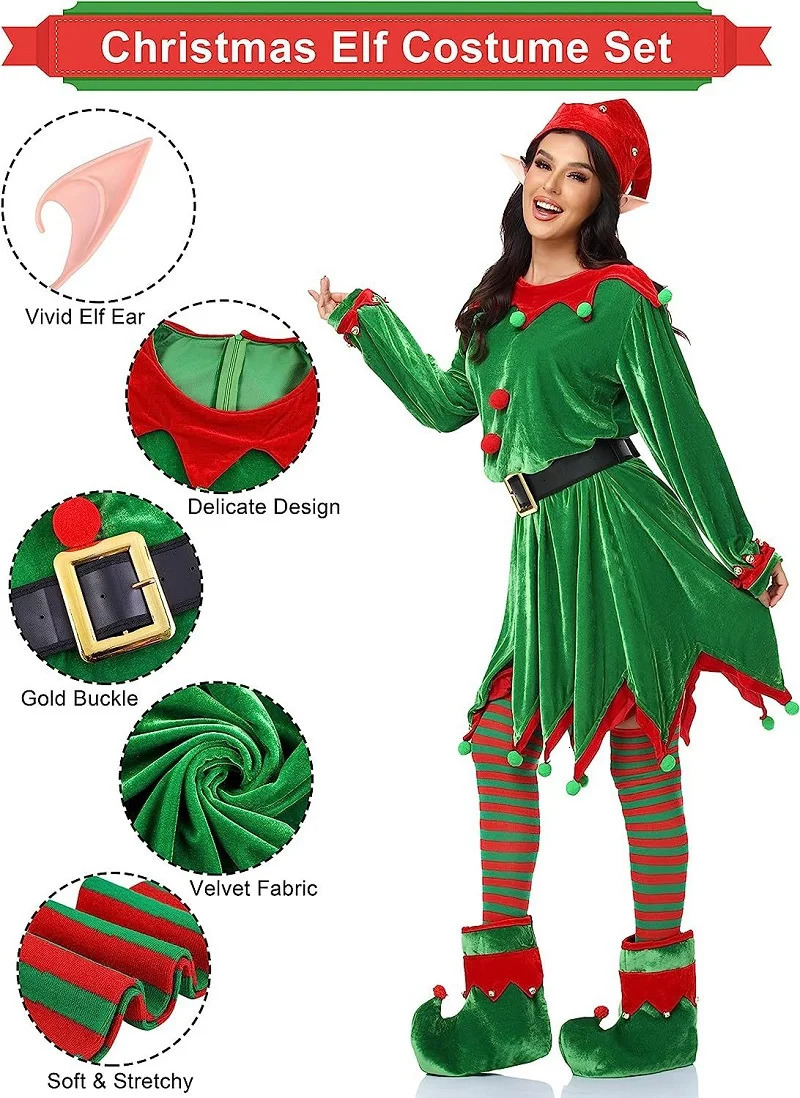 Family Matching Outfits Christmas Parent Child Costumes Cute Red Green Elf Wearing Hat Role Play Children s Adult Style 231027