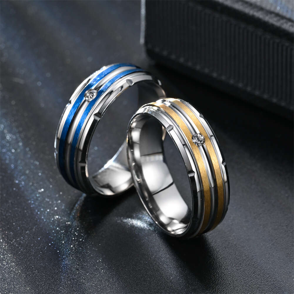 Wolf Tide Fashion Versatile Titanium Stainless Steel Men's Ring Wedding Couple Diamond Finger Rings Engagement Band Jewelry Accessories Trendy Bi