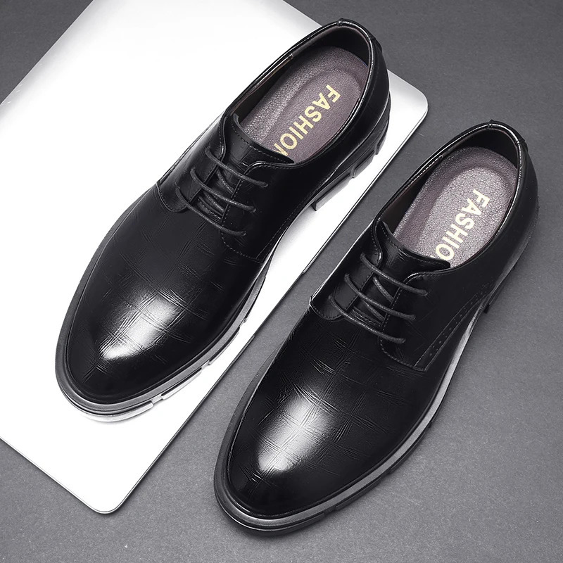 Dress Shoes High Heel Black Man Formal Office Leather for Men Elegant Business Elevator Heighten 810cm Platform 231026