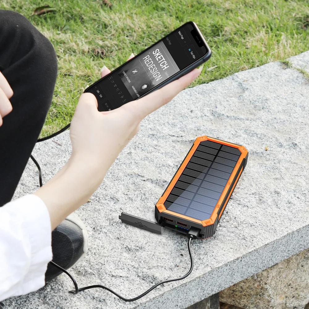 Waterproof Outdoor Solar Power Bank 30000mah Wireless Powerbank With Flashlight Portable Fast Charging External Battery Pack