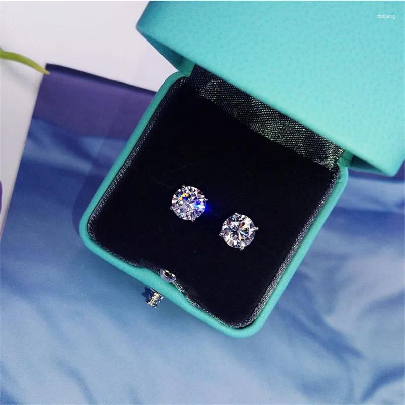 Stud Earrings Solitaire 5mm/9mm Lab Diamond Earring Real Sterling Sier Jewelry Engagement Wedding for Women Men Charm Love Gift