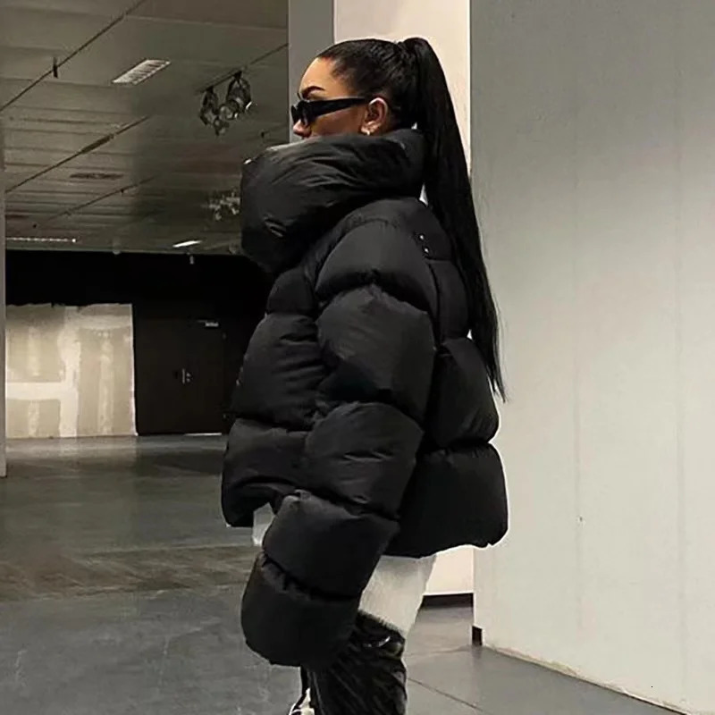 Womens Down Parkas Womens Winter Scarf Collar Jacket Solid Thick Warm Loose Bubble Cotton Coats Female Black Puffer Parkas Casual Outwear 231027