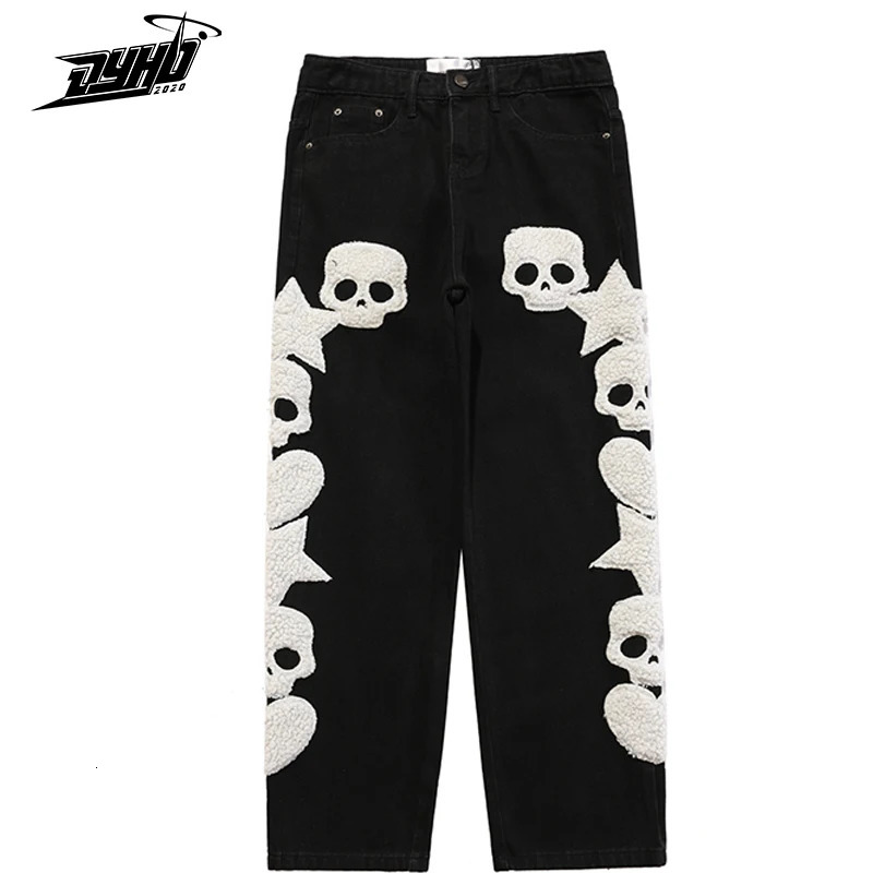 Men's Jeans Vintage Pocket Skull Embroidery Straight Cargo Pants Men And Women Oversize Jeans Trousers Harajuku Streetwear Denim Pants 231026