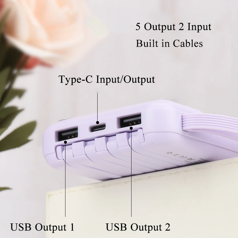 Power Bank 30000mah 22.5W Fast Charging Powerbank Built in Cables Portable Charger External Battery Pack For iPhone 14 13 Xiaomi