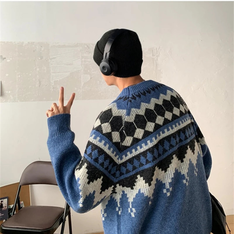 Men's Sweaters Mens Sweater Vintage Pullover Turtleneck Casual sweaters for men clothing geometry pullovers Casual Male clothes 231026