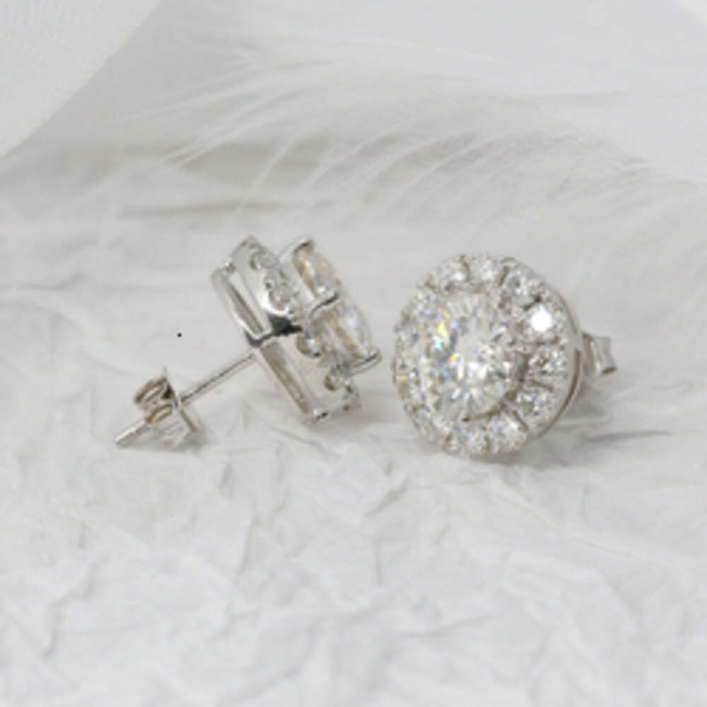 Paston Classic 2ct 8mm Round with Halo Moissanite 925 Silver Studs Custom