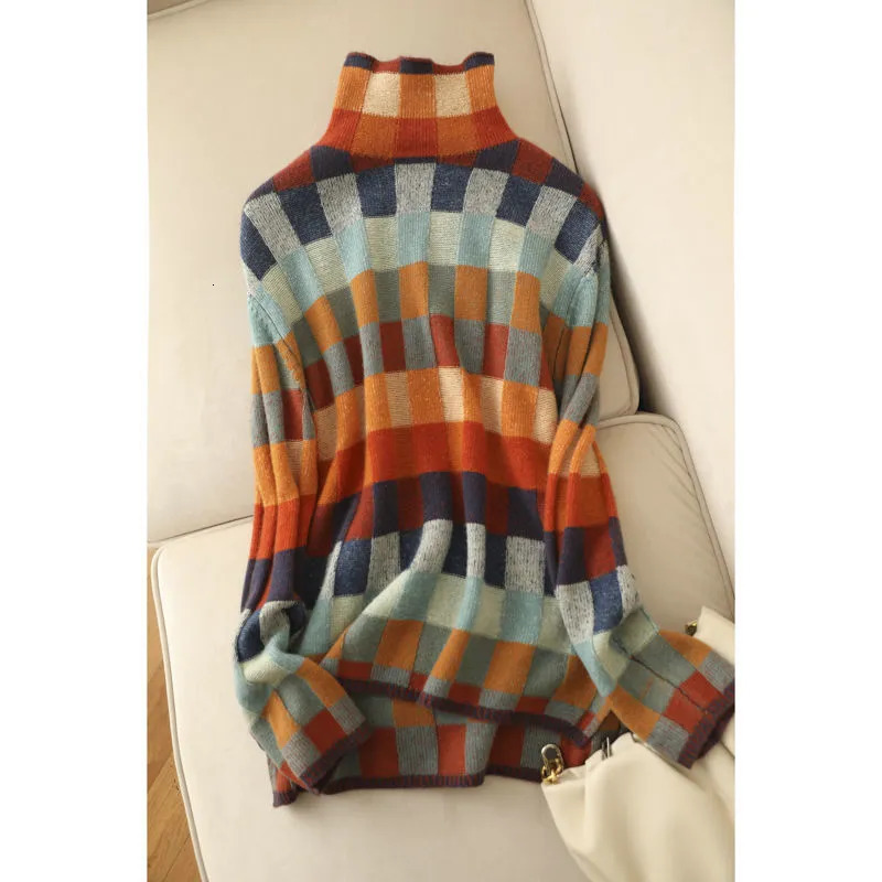 Women's Sweaters Winter Sweater Women Geometry Y2k Knitted Turtleneck Jumper All Match Long Sleeve Pullover Female Pulls Korean Fashion 231026