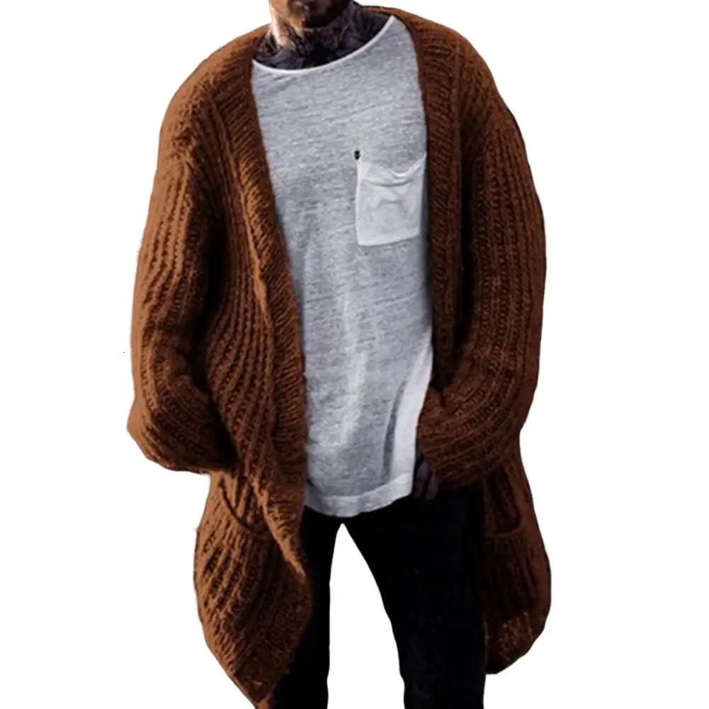 Men's Sweaters DropAutumn Winter Men's Cardigan Sweater Long Sleeve V Neck Loose Streetwear Knitted Mid Length Coat Men Clothing 231026