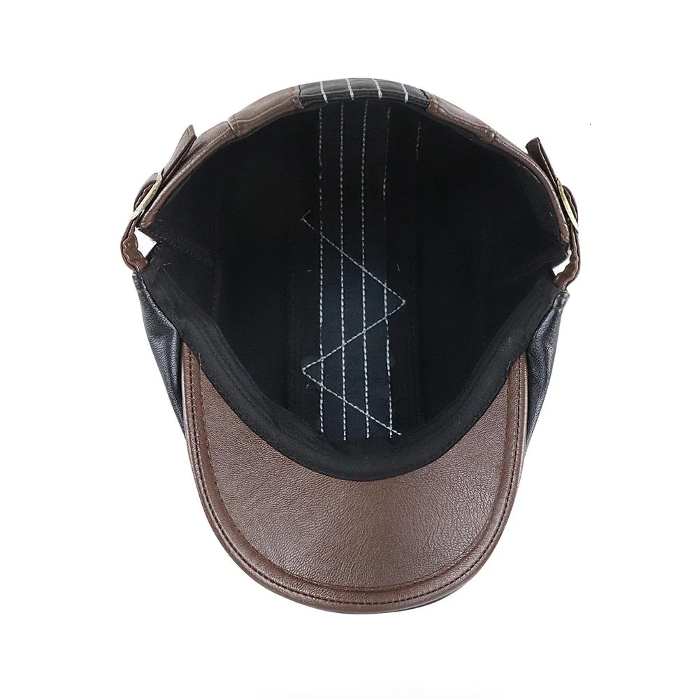 Berets TOHUIYAN Men Leather Berets Hats Vintage Gentleman Flat Caps Boinas Para Hombre Ivy Hat Irish Outdoor Adjustable Driver Hats 231027