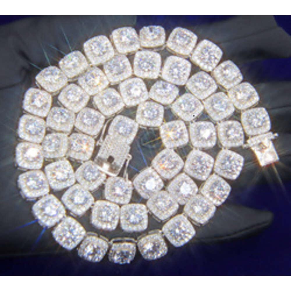 Necklace moissanite chain cuban link chain Design large 8mm 12mm 925 Sterling Silver Moissanite Tennis Link Chain Mens