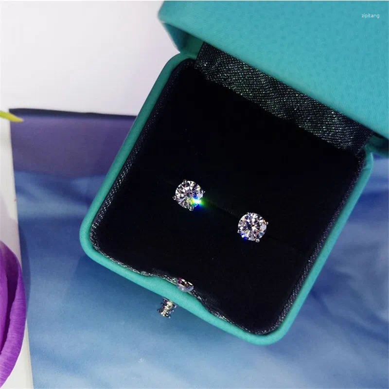 Stud Earrings Solitaire 5mm/9mm Lab Diamond Earring Real Sterling Sier Jewelry Engagement Wedding for Women Men Charm Love Gift H260202