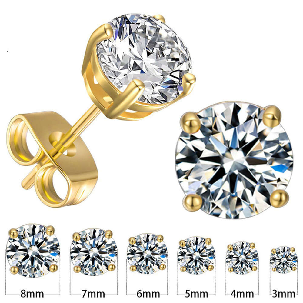 316l Stainless Steel Hypoallergenic Cubic Zirconia Ear Rings Cz Round Moissanite Diamond Stud