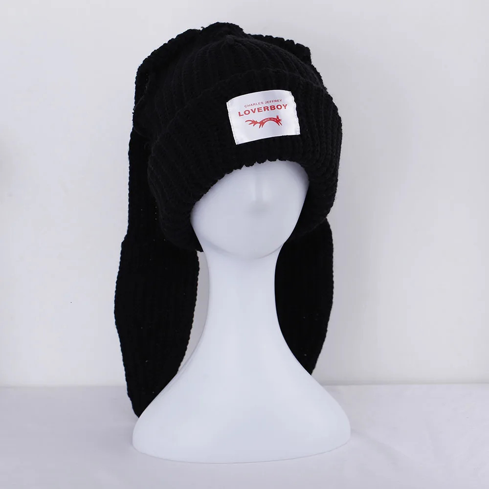 Beanie/Skull Caps Panama Women's Rabbit Long Ears Cute Knitted Baotou Cold Hat Fashion Thickened Warm Wool Winter Hat Beabie Kpop Crochet Cap H12