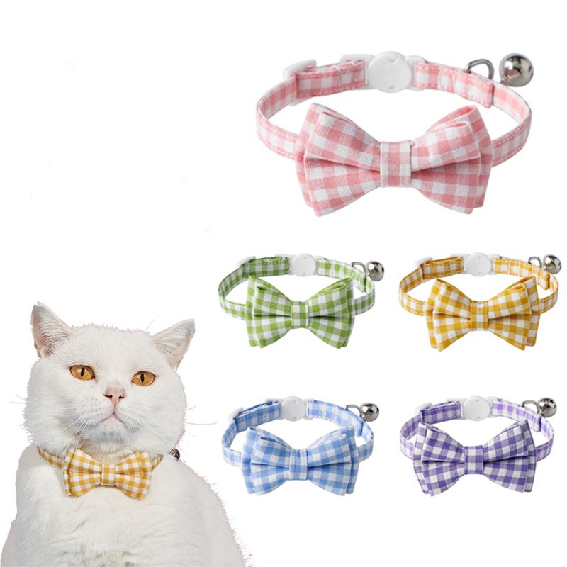 Plaid Bowtie Cat Breakaway Bow Tie Fashion Halloween Xmas Collars With Bell Pet Collar For Wedding Birthday Party Accessories 0703