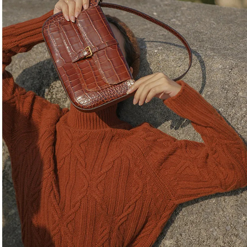 Women's Sweaters autumn and winter women's high neck cashmere sweater casual cable pullover long sleeve loose street fashion 231026