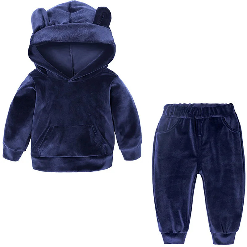 Clothing Sets Baby Boys Girls Velvet Hooded Clothing Set Kids Jacket Coat Pants Suit for Sports Suits Tracksuits Toddler Children Clothes Set 231027