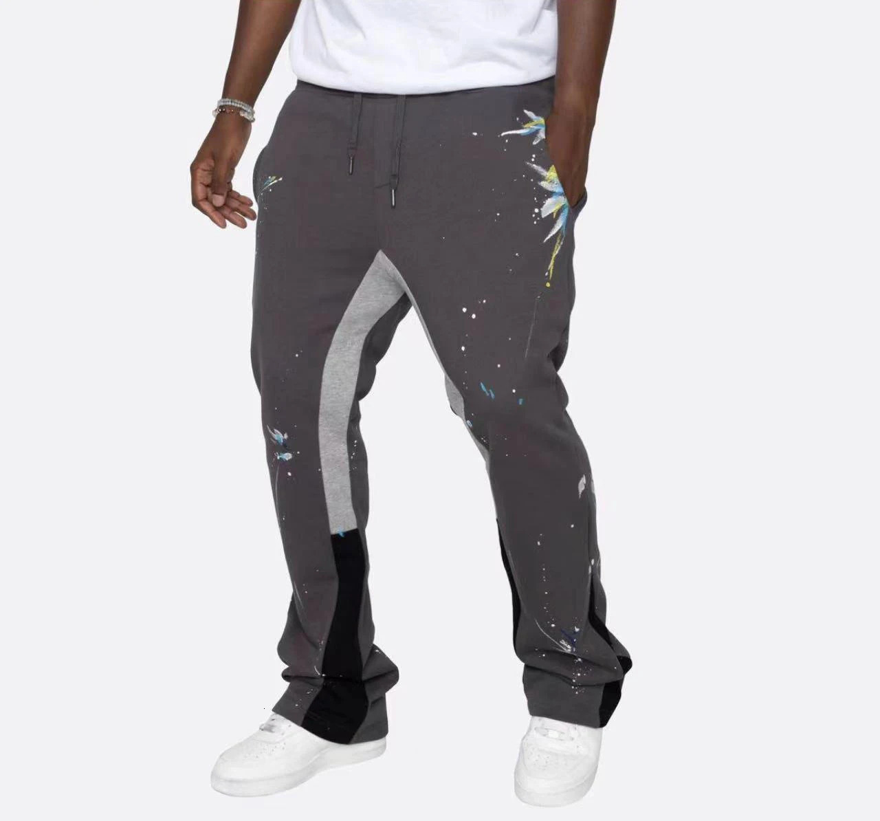 Men s Pants high quality trousers pants fleece joggers flared sweatpants men stacked sweat 231027