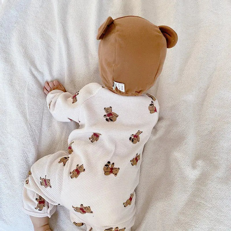 Rompers Bear Romper for Boys Girls Waffle Autumn Baby Jumpsuit Korean Toddler Outfit Infant Onesie born Clothing 231026