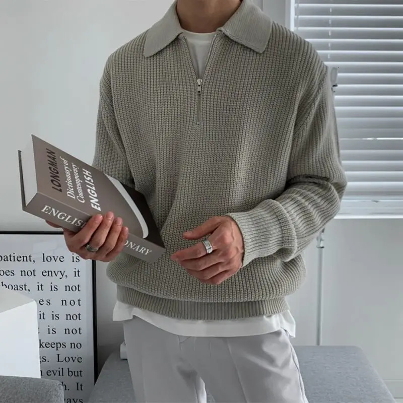 Men's Sweaters Lapel Sweater Autumn Winter Men Warm Fashion Casual Knit Pullover Loose Zipper Long Sleeve Sweater Male Jumper Clothes 231026