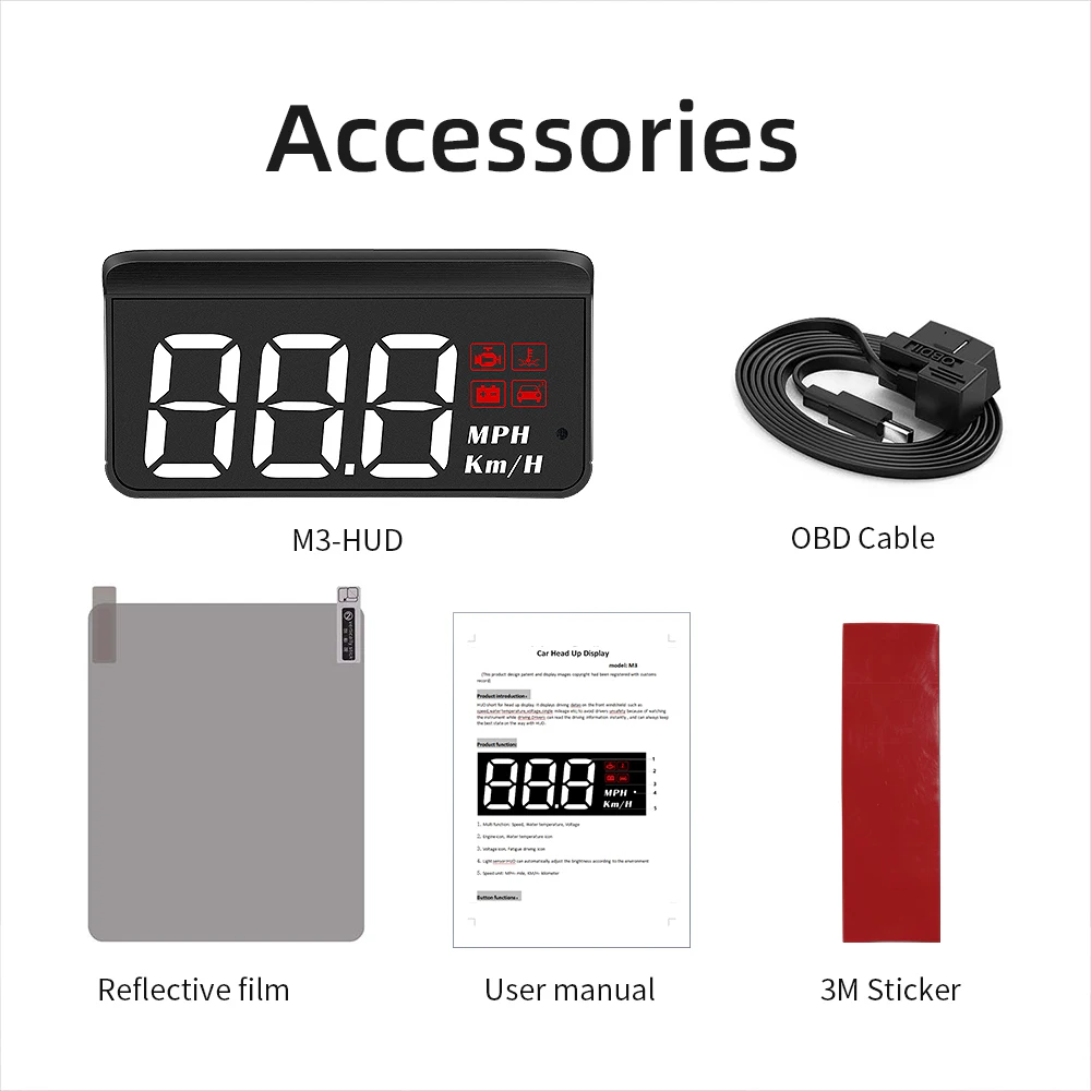 M3 Auto HUD OBD2 Head Up Display Projection on Glass Car Speed Windshield Projector Speedometer Alarm Electronic Accessories