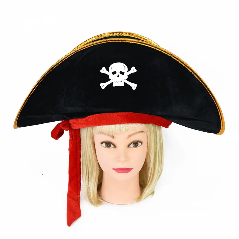 Party Hats Pirate Hat Skull Print Pirate Captain Cap Pirate Accessories Party Hat for Halloween Cosplay Caribbean Pirate Hat with Eye Patch 231027