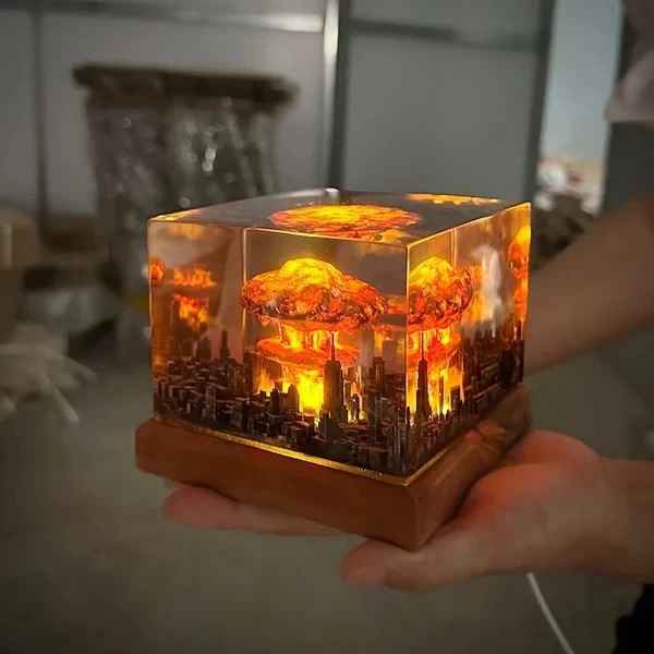 Decorative Objects Figurines Nuclear Explosion Bomb Mushroom Cloud Lamp Flameless For Courtyard Living Room Decor 3D Night Light Rechargeable
