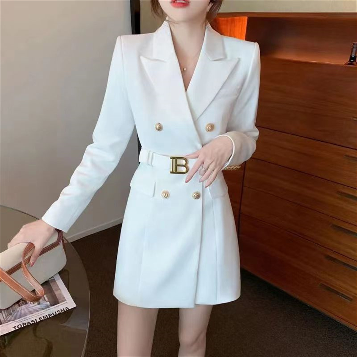 Womens Suits & Blazers Casual Slim Woman Long Jackets Skirt Fashion Lady Office Suit Pockets Business Notched Coat Premium Blazer Size S-3XL