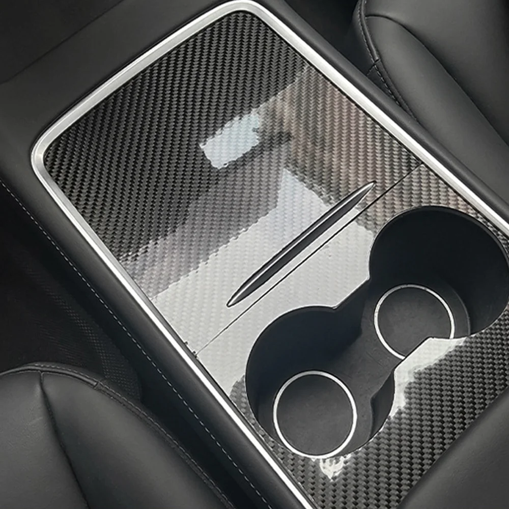 Real Carbon Fiber Ultra Thin Center Console Cover For Tesla Model 3 Y 2017-2023 Not Affect Tesla Central Control Push-pull Use