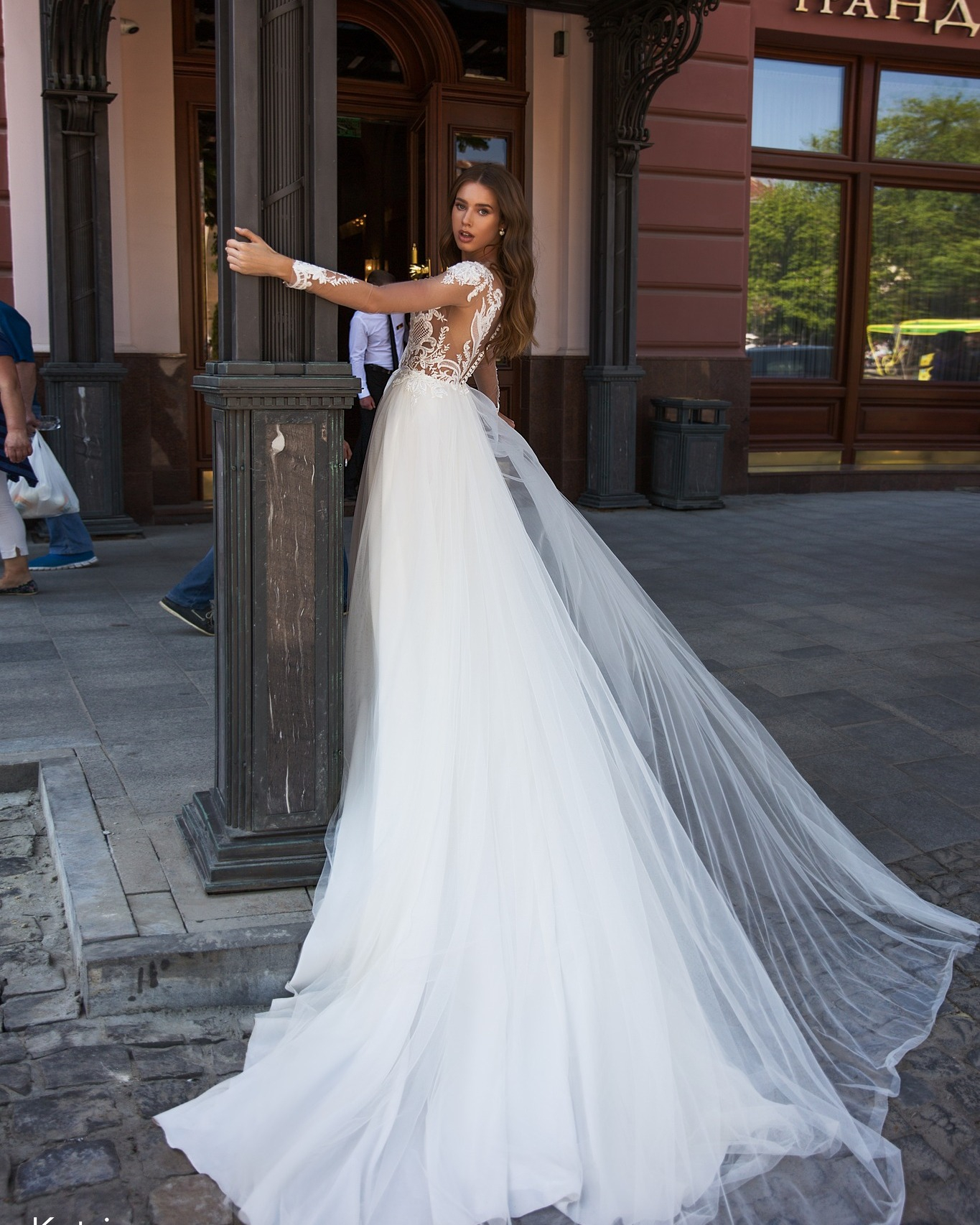 Sexy High Side Split Beach 2024 Berta Wedding Dress Long Sleeve Lace Appliqued Bohemian Tulle Bridal Gowns A Line Boho Bride Dress